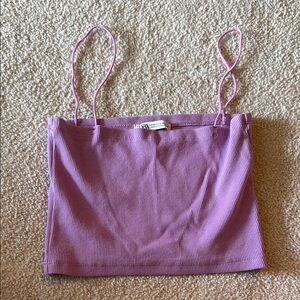 Zara Purple Ribbed Spaghetti Strap Top